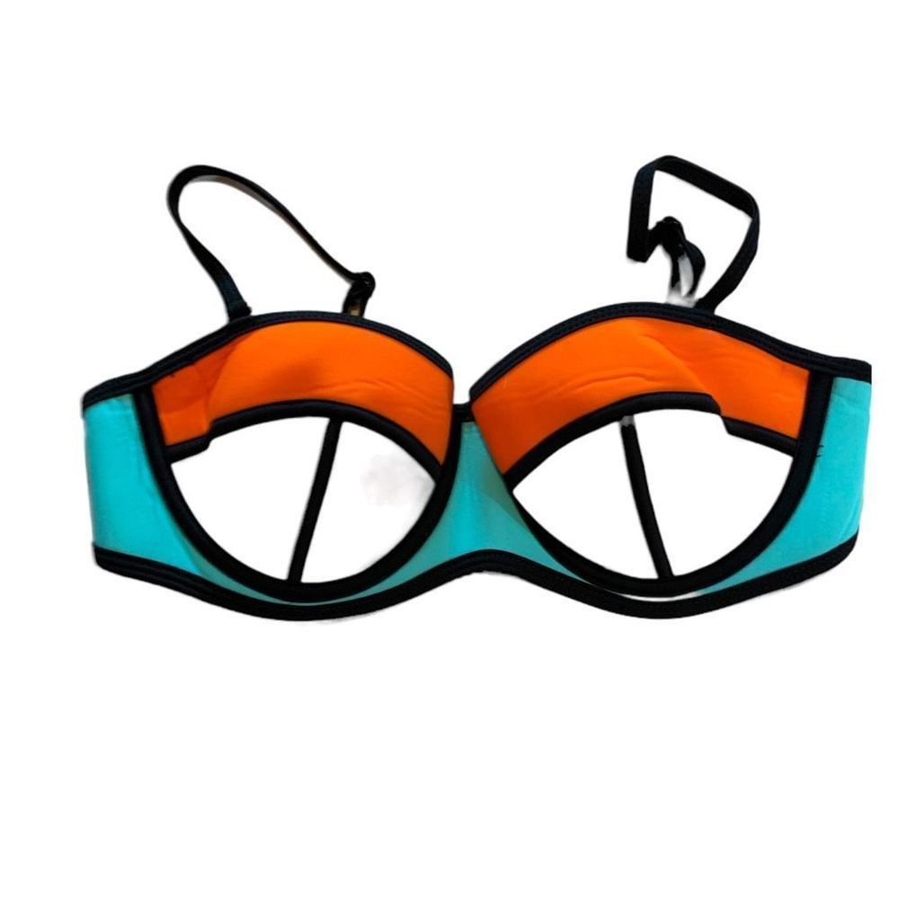 Blue Lovers Coloblock Geometric Underwire Push=up Bikini Top S (F-115)